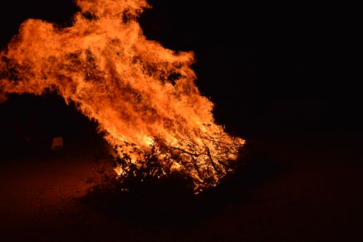 Flame of Bonfire at Night