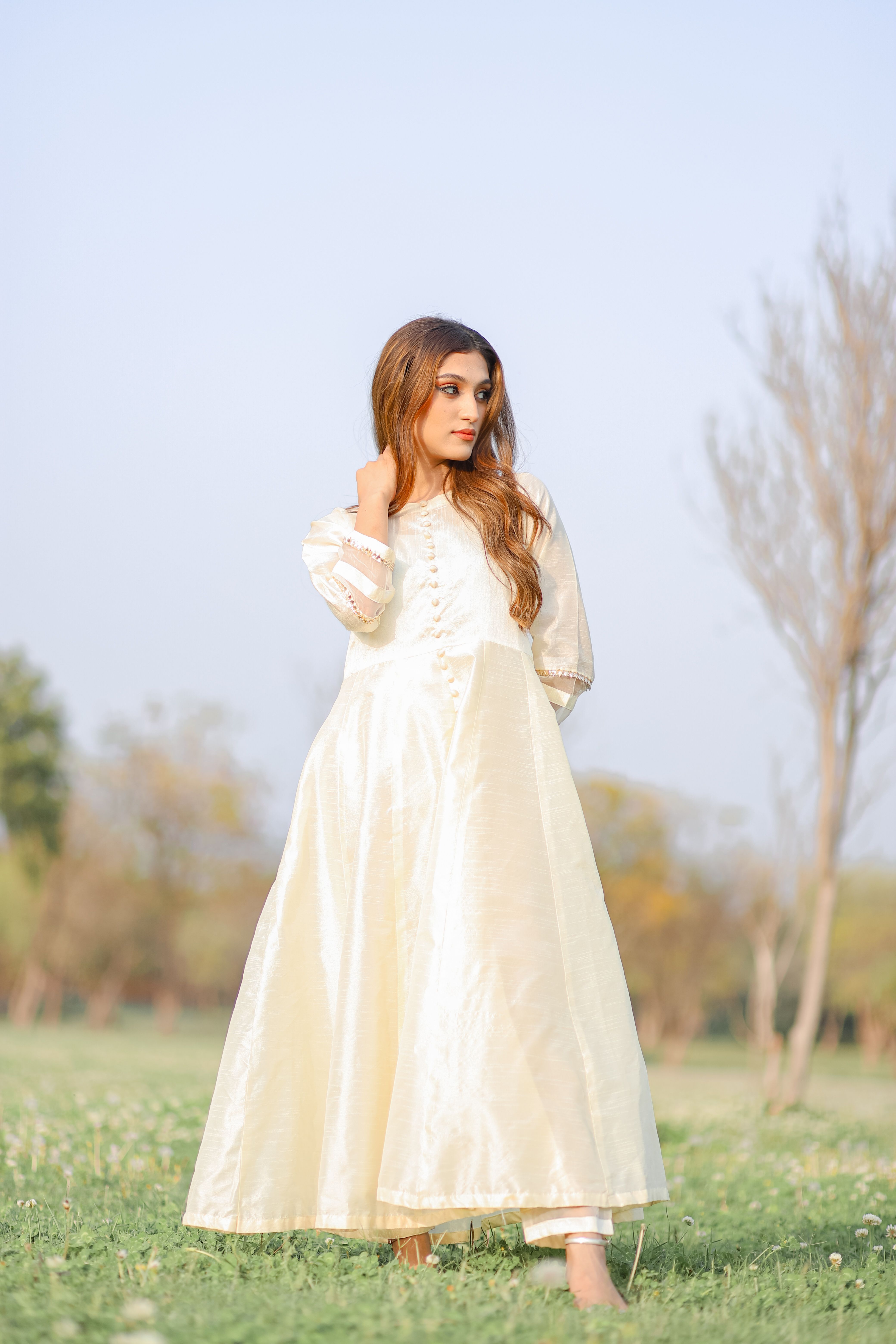 Woman in White Dress Standing on Meadow · Free Stock Photo