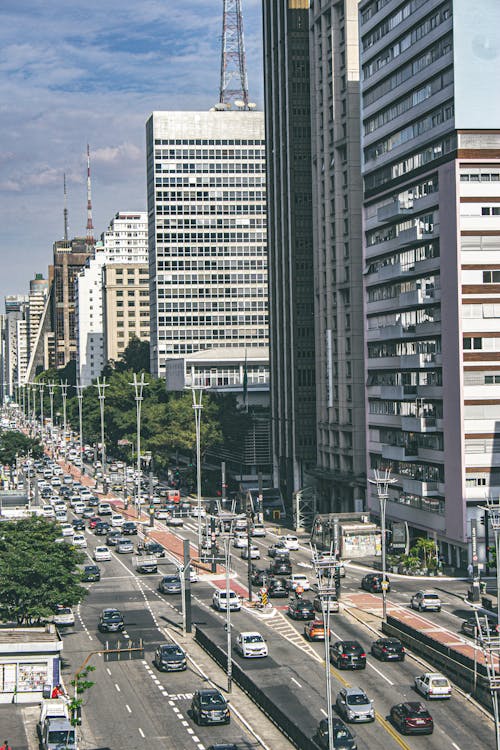 A Busy City Street and Skyscrapers 