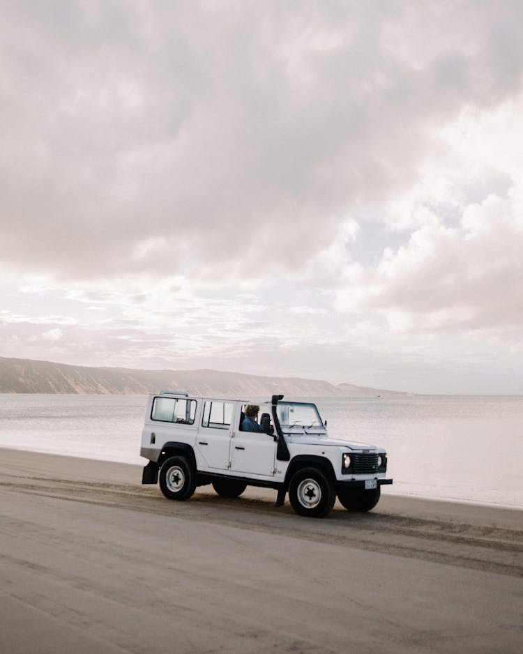 Jeep On Desert On Shore