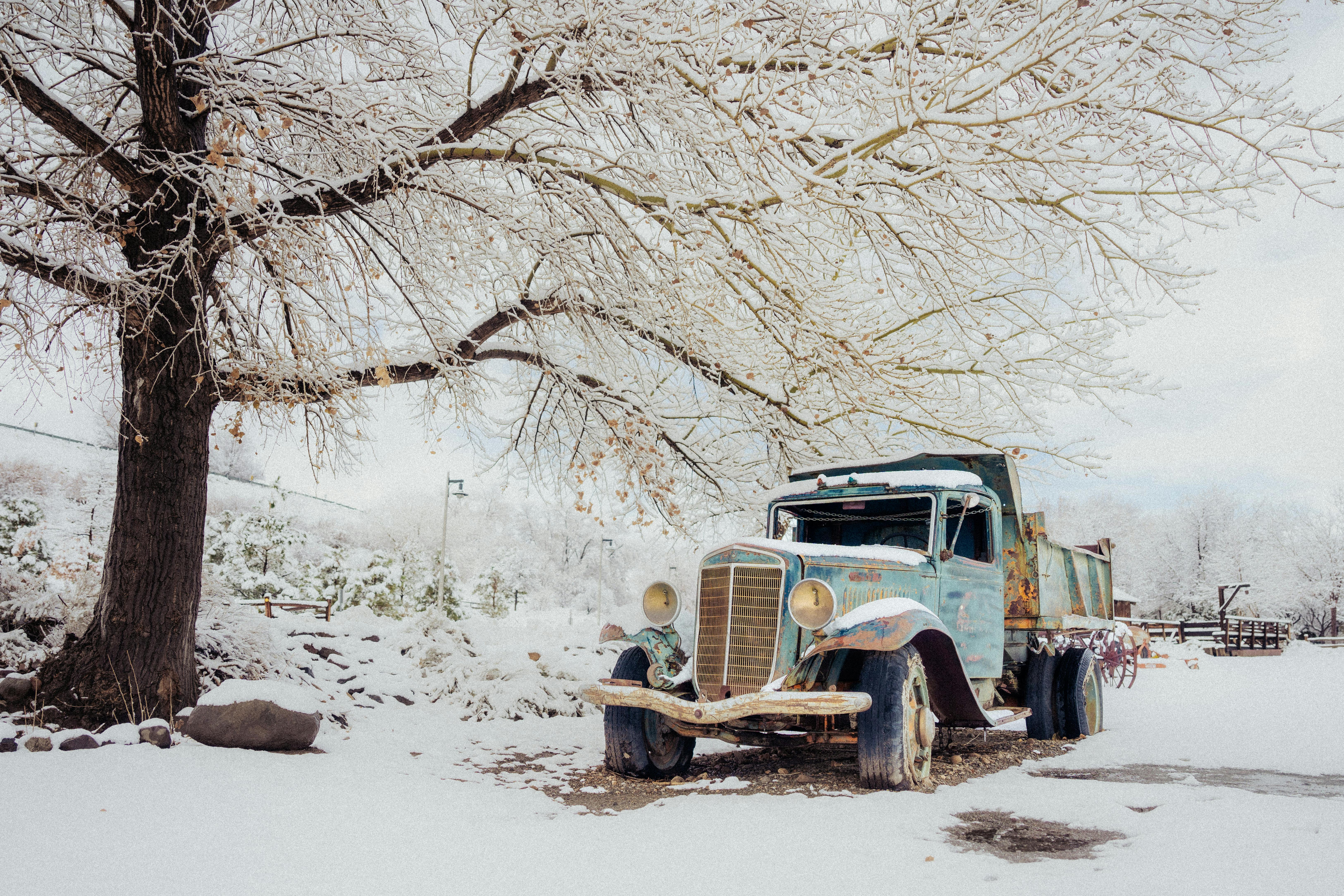 old international dump truck in winter