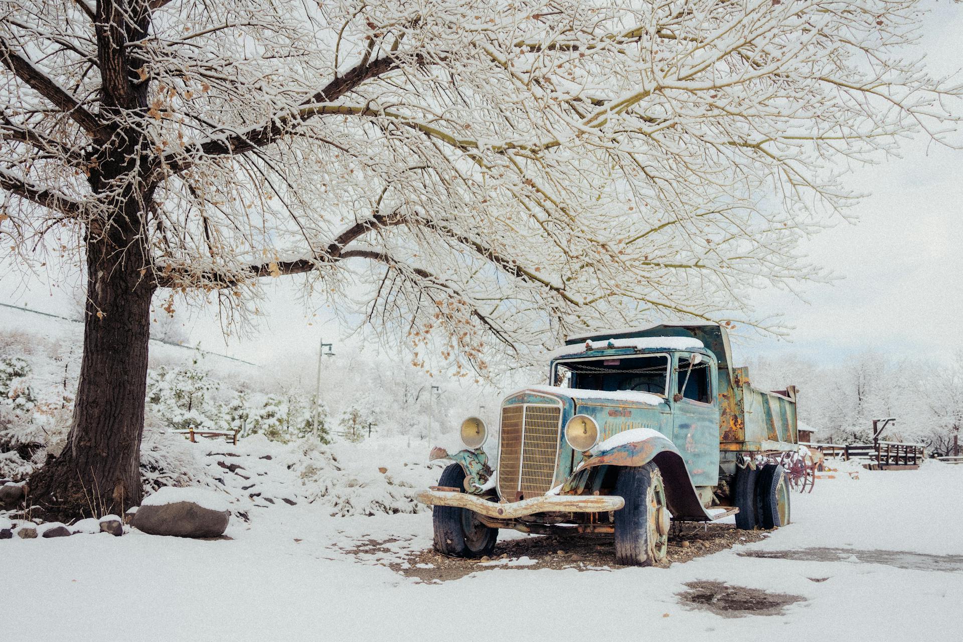 Old International Dump Truck in Winter