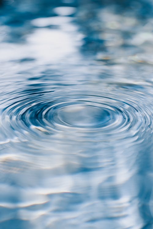 A close up of water ripples with a blue sky