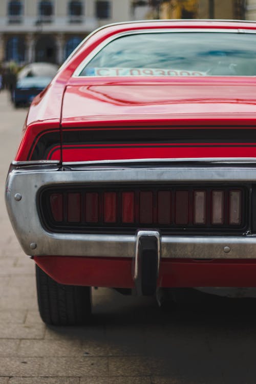 Back View of a Red, Vintage Dodge Charger