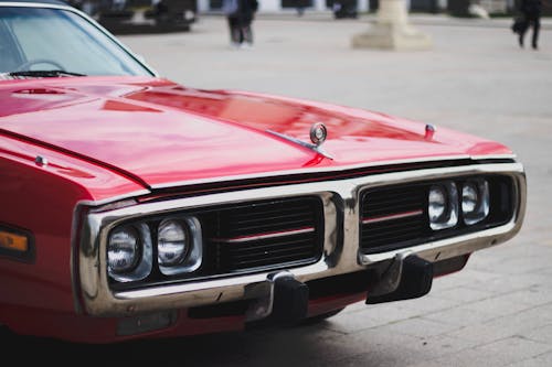 Close-up of a Vintage, Red Dodge Charger