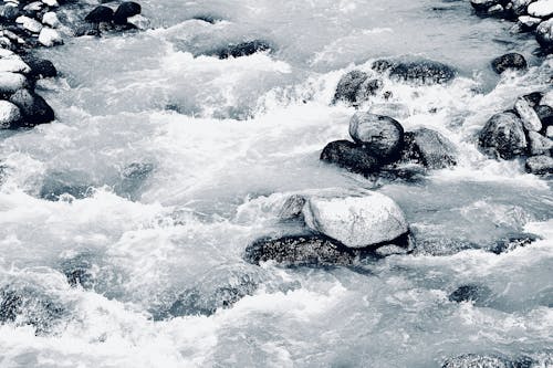 Close-up of Splashing Water in a Fast Flowing River 