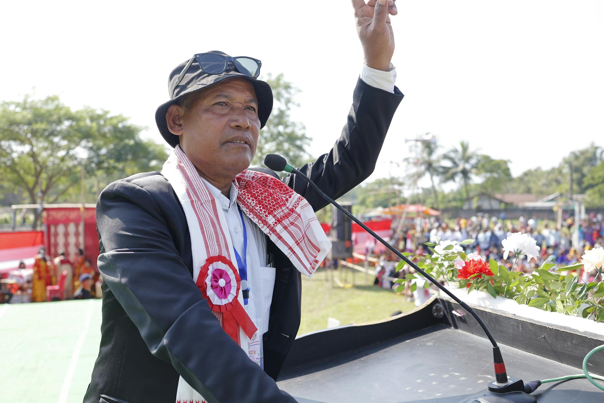 Man Speaking at Political Rally from a Pulpit