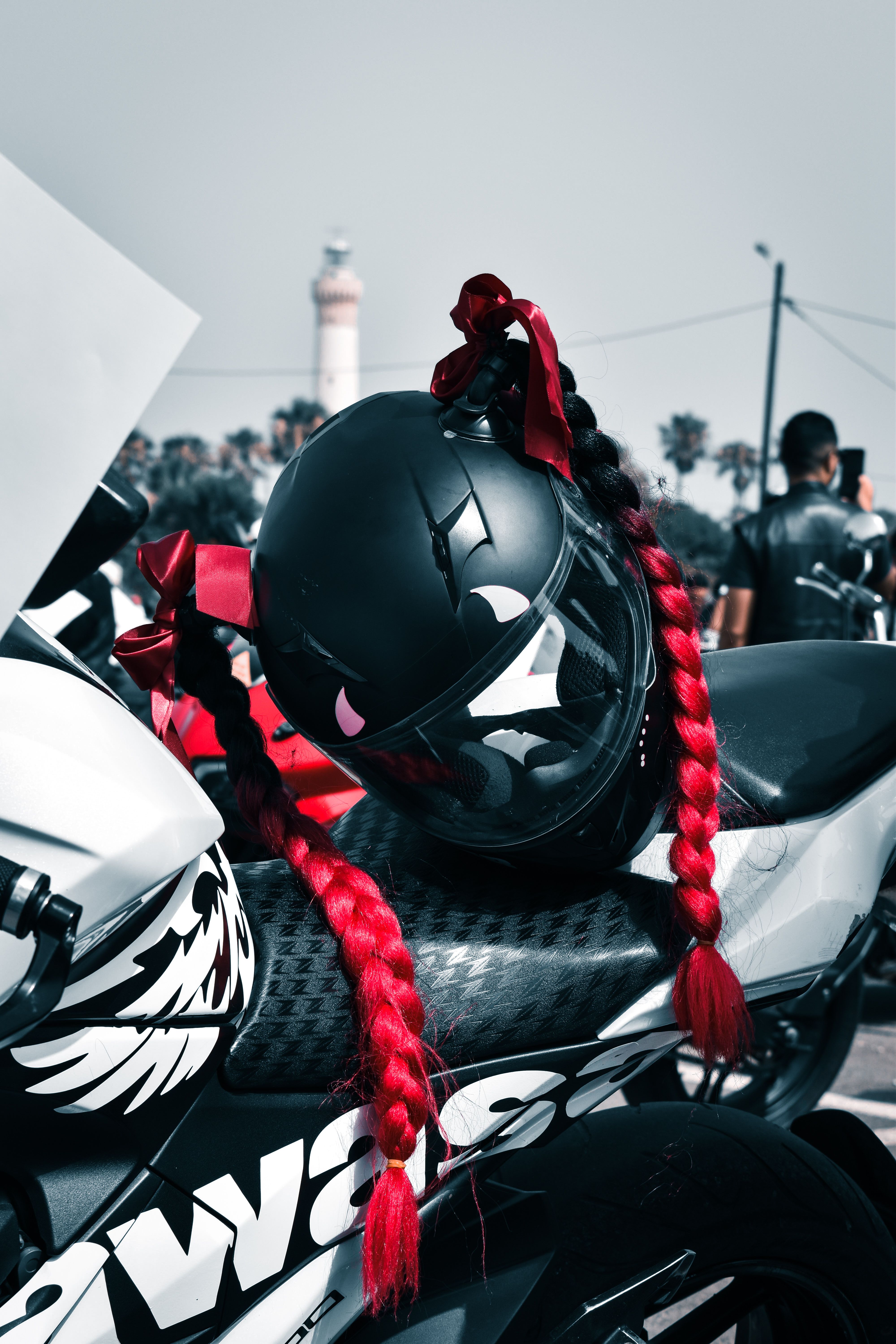 braids for motorcycle helmet Rich Choices Pigtail Helmet with Detachable Suction Cup with Bowknot Helmet Ponytails Hair Tails Decoretion Many Colors 2 PCS/Pack (Helmet not Included)-C15 : Automotive Love Braids: Motorcycle Helmet Style