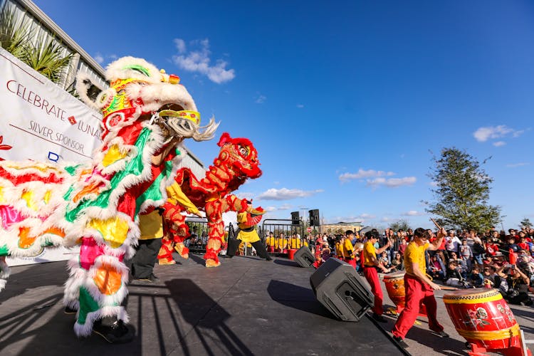 Dragon Mascots During A Chinese New Year Parade