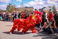 Colorful dragon dance performed during a lively outdoor cultural festival.