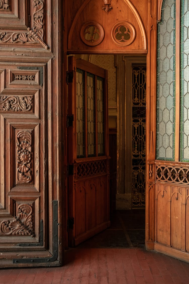 Wooden Ornate Doors To Cathedral