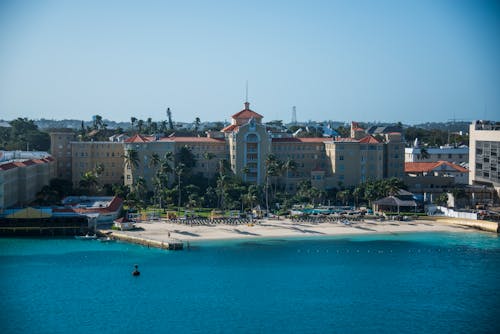 Clear Sky over Sea Shore with Beach in Town