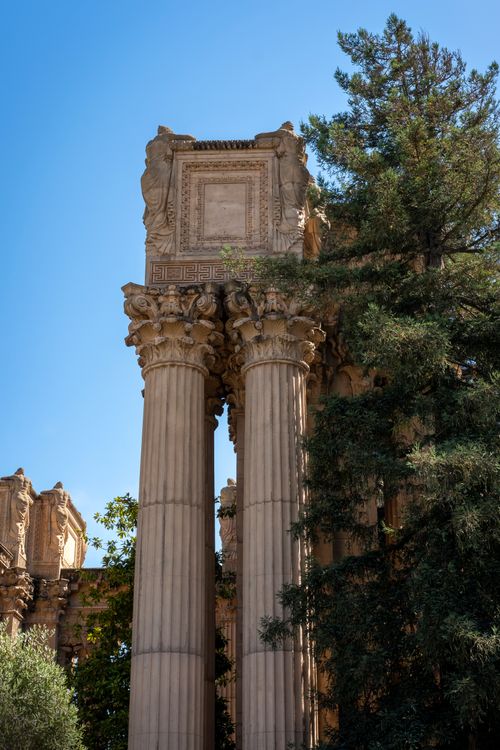 Free Elegant columns and architectural details at the Palace of Fine Arts in San Francisco. Stock Photo