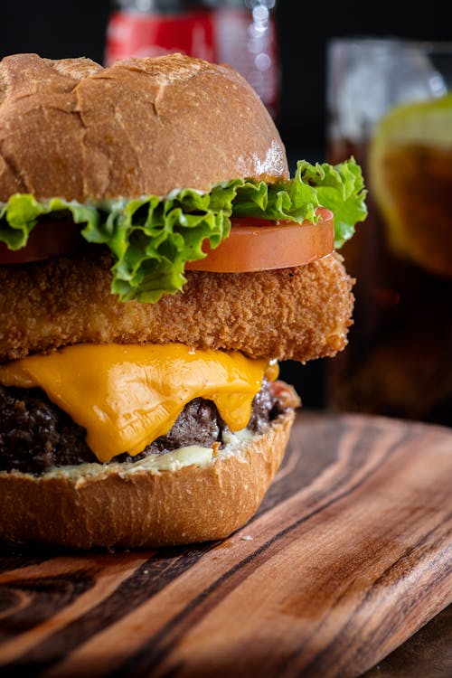 Free Close-up of Tasty Hamburger on Board Stock Photo