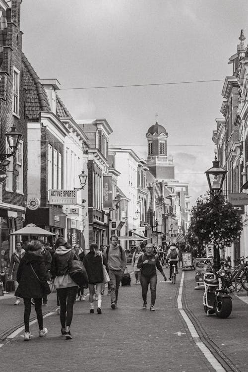 View of a Busy Alley between Historical Buildings in City 