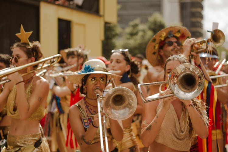 Band Playing Trumpets On Festival