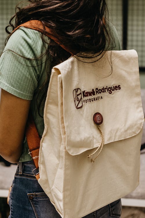 Woman Wearing Linen Backpack