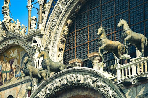 Sculptures of Horses on Saint Marks Basilica in Venice 