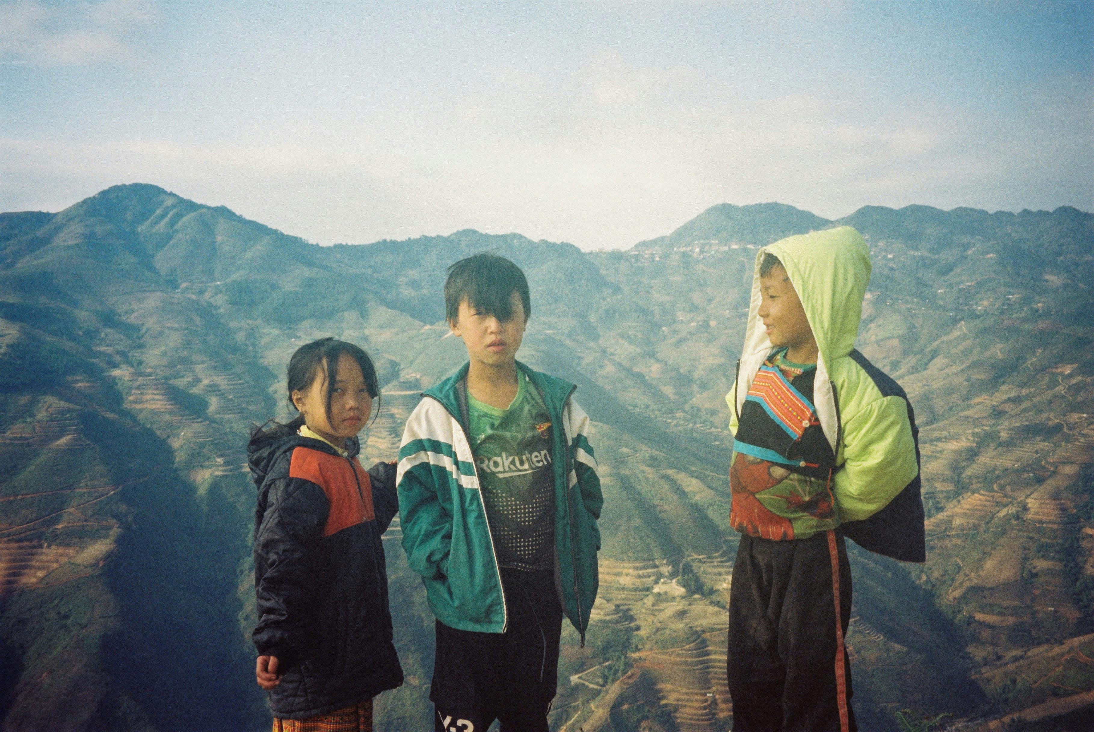 small children on a high mountain