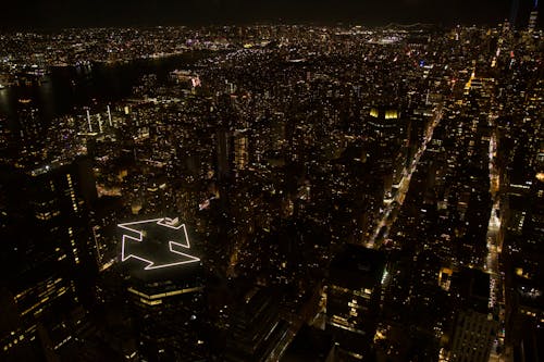 Brightly Illuminated City at Night