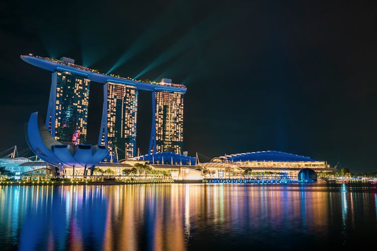 Illuminated Modern Buildings At Night