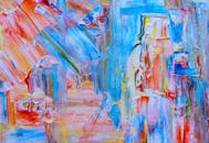 画布上，丰富多彩的抽象丙烯酸绘画以充满活力的笔触和纹理呈现