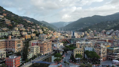 Italian City of Recco Among the Mountains on the Seashore