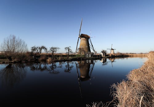 View of the Kinderdijk Windmills, Alblasserwaard Polder, South Holland, Netherlands