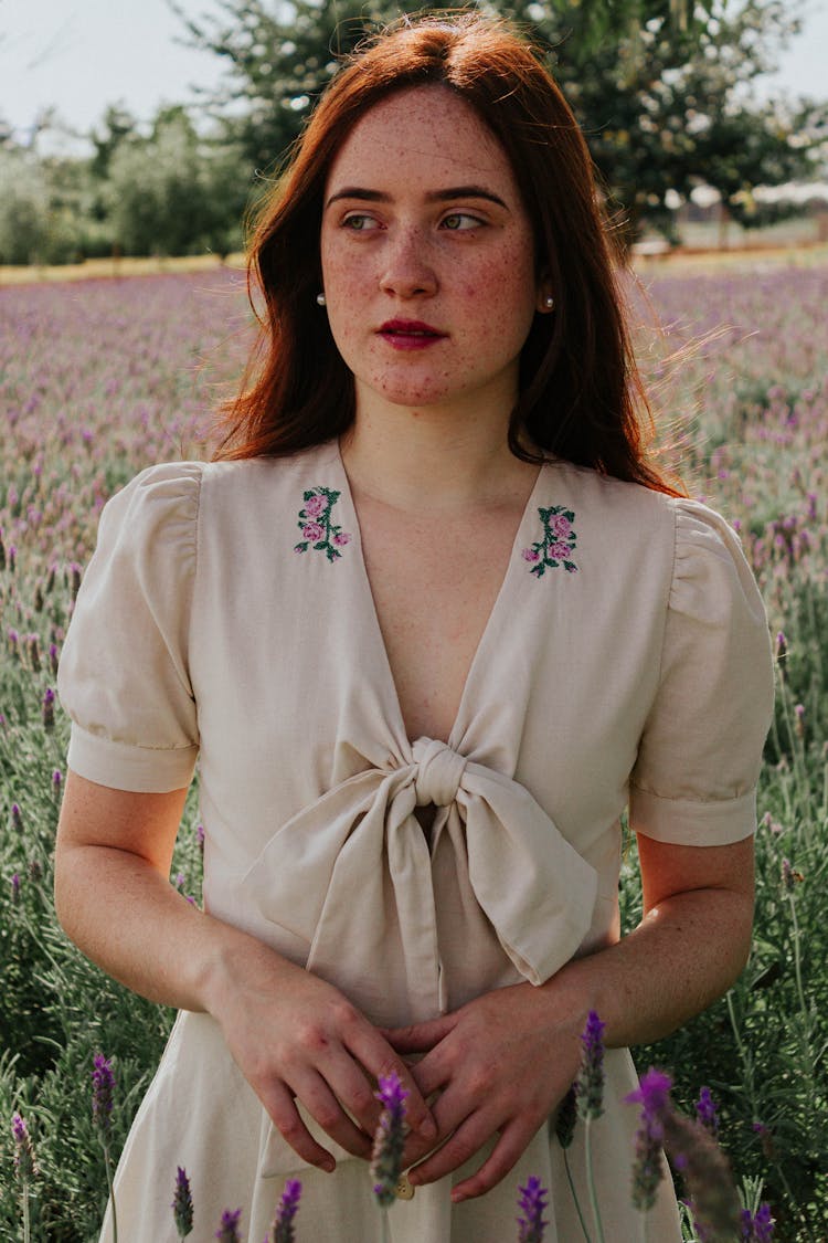 Redhead Woman With Freckles In Dress