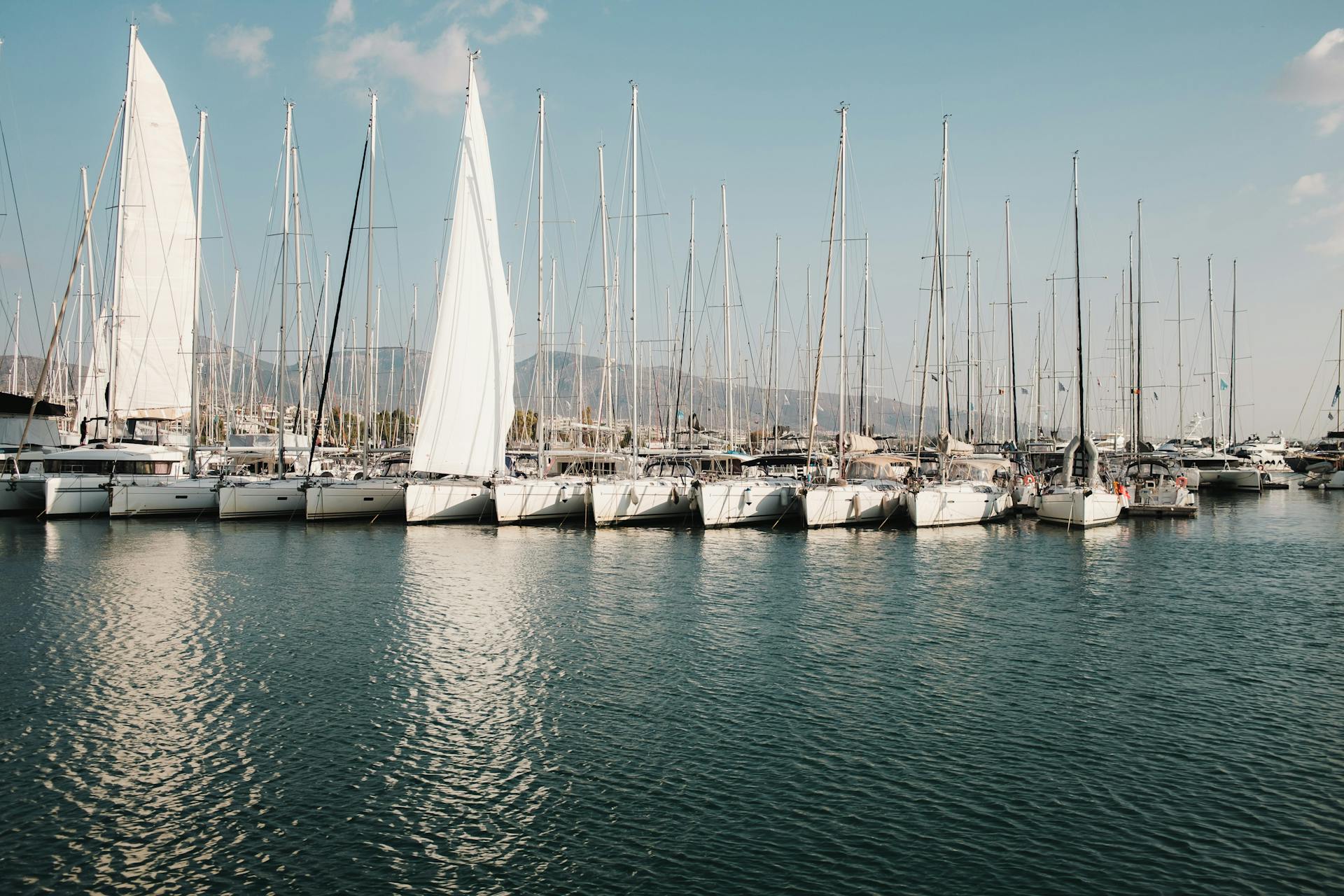 View of Sailboats Moored in a Harbor