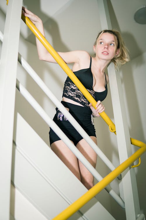 Blonde Woman Posing on Stairs