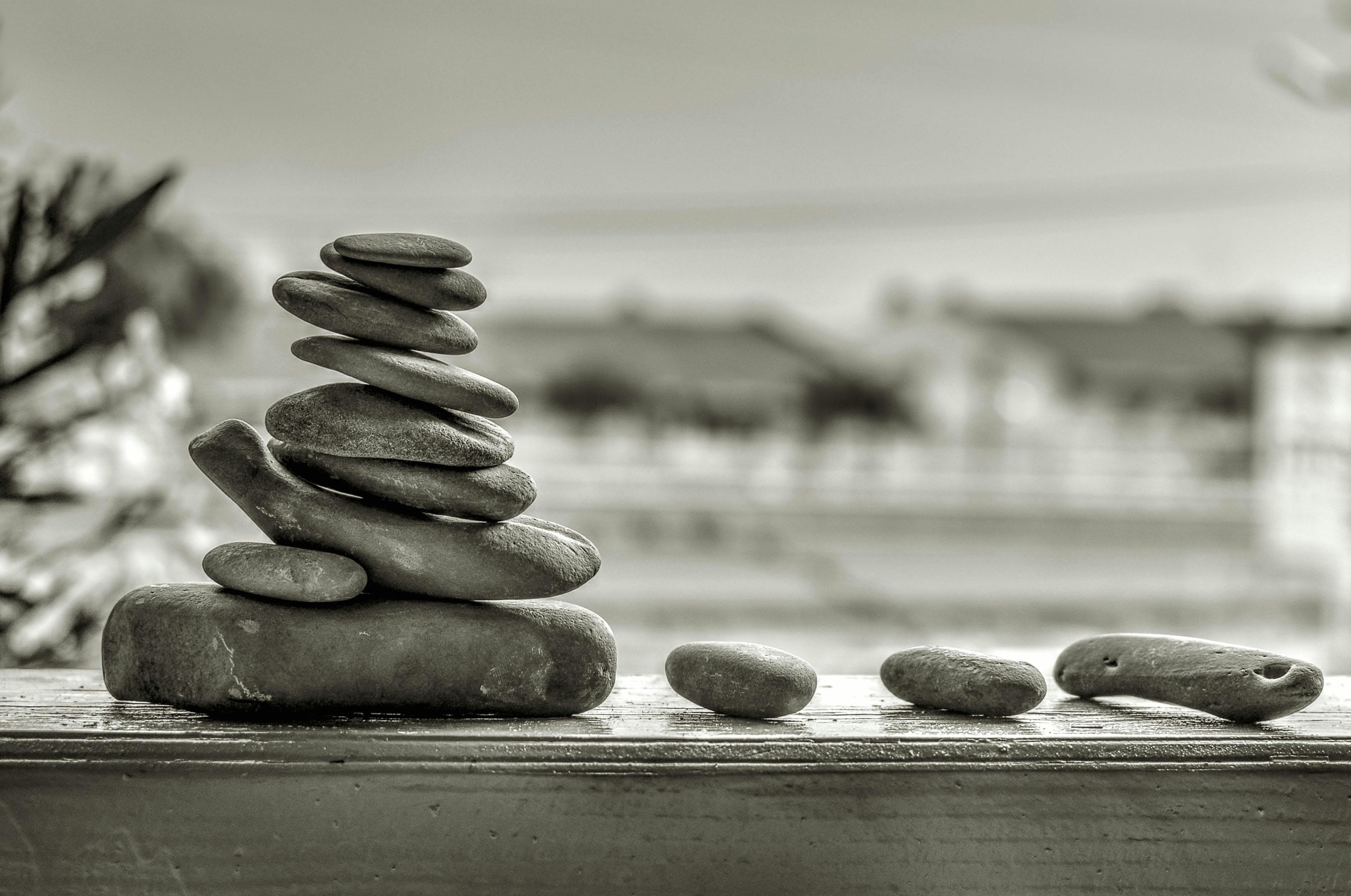 Free stock photo of balance, black and white, stones