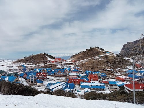 Ski Lift and Town in Winter 