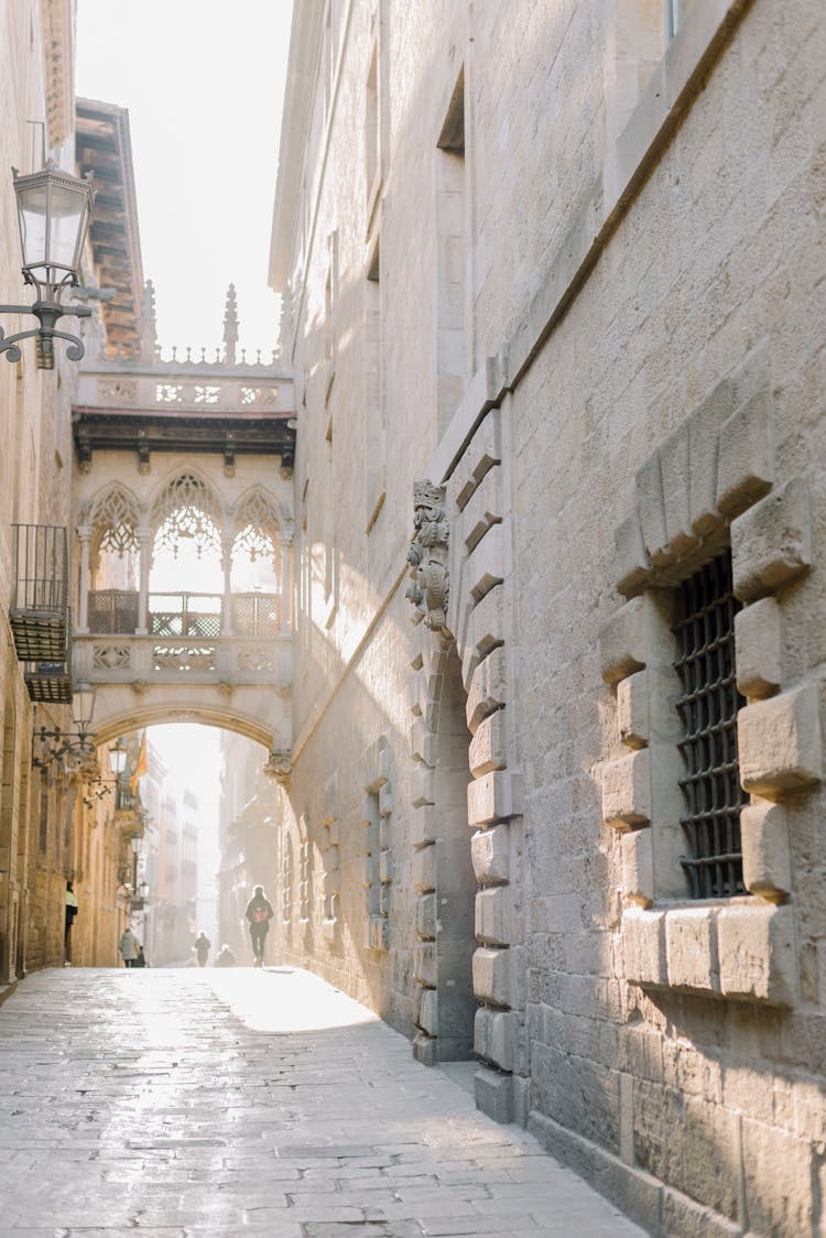 Carre Del Bisbe City Street In Barcelona, Spain