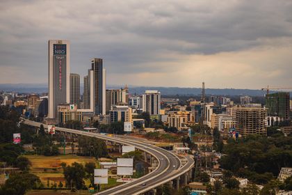 Nairobi skyline with the cylindrical KICC tower at its centre