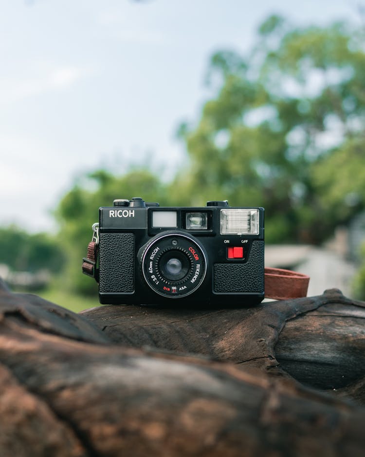 Retro Camera On Wood Outdoors