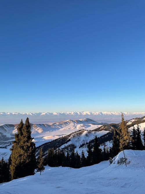 Clear Sky over Hills in Snow