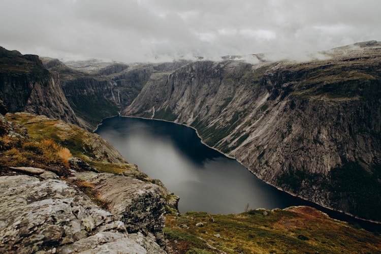 Canyon Lake In Mountain Area, Ringedalsvatnet, Vestland County, Norway