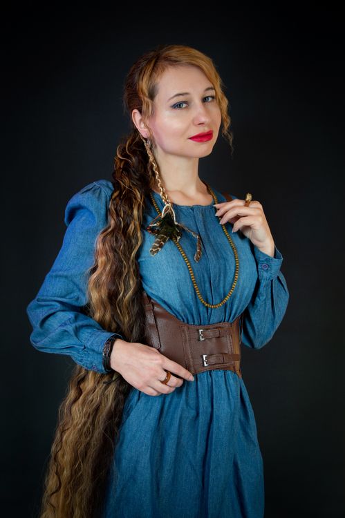 Woman with Long Hair Posing in Blue Dress · Free Stock Photo