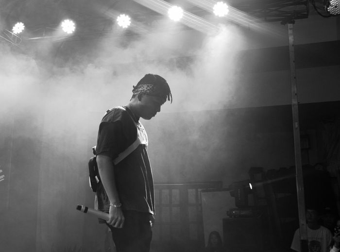 Artist performing with a microphone