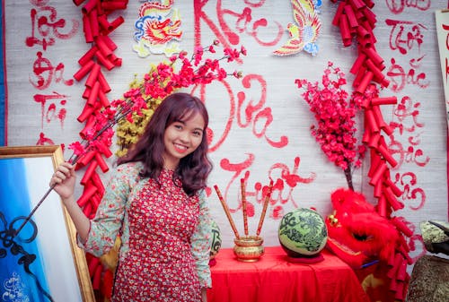 Free stock photo of asian girl, beautiful flowers, tet holiday