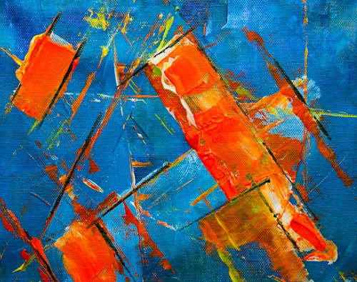 Oranje En Blauw Abstract Schilderij