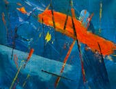 画布上是一幅色彩鲜艳、笔触富有表现力的动态抽象画
