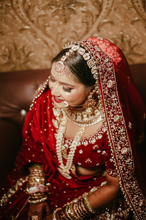 Bride Wearing Dress and Traditional Jewelry