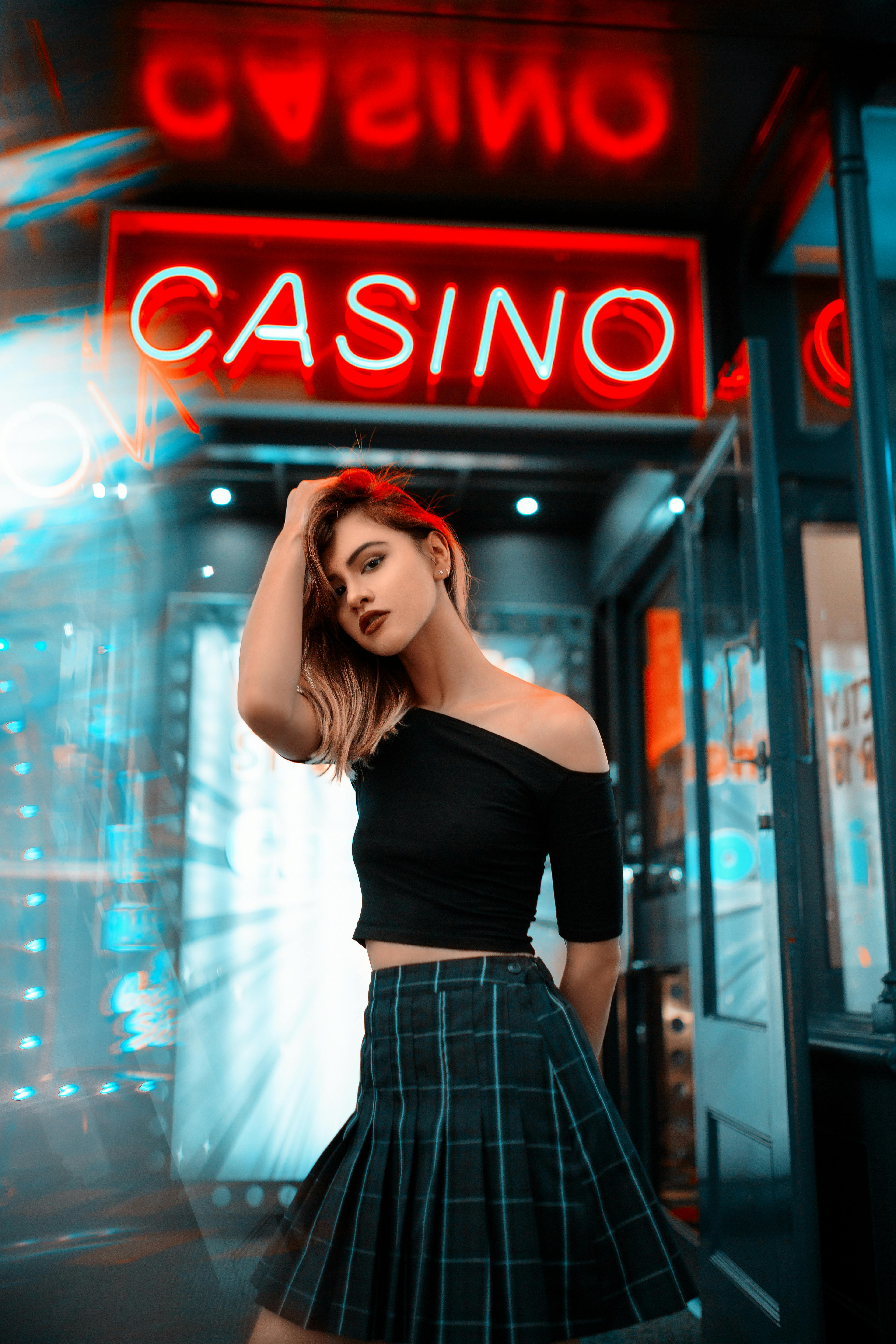 Free Girl Standing in front of the Casino  Stock Photo