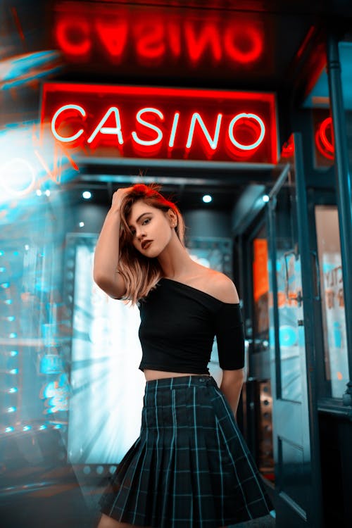Free Girl Standing in front of the Casino Stock Photo