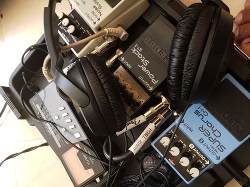 Free stock photo of guitar pedals, headphones, pedals Stock Photo