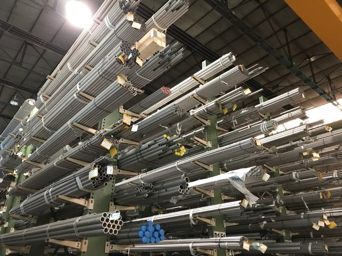 galvanized metal pipes in warehouse