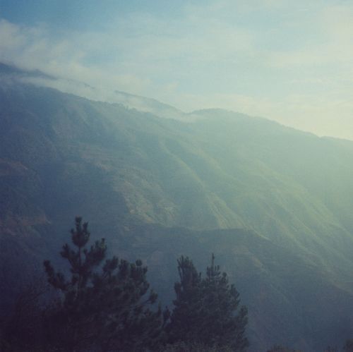 Free Picturesque view of misty mountains and trees in Lao Cai, Vietnam at dawn. Stock Photo