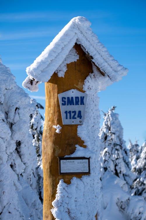 Snow on Wooden Sign